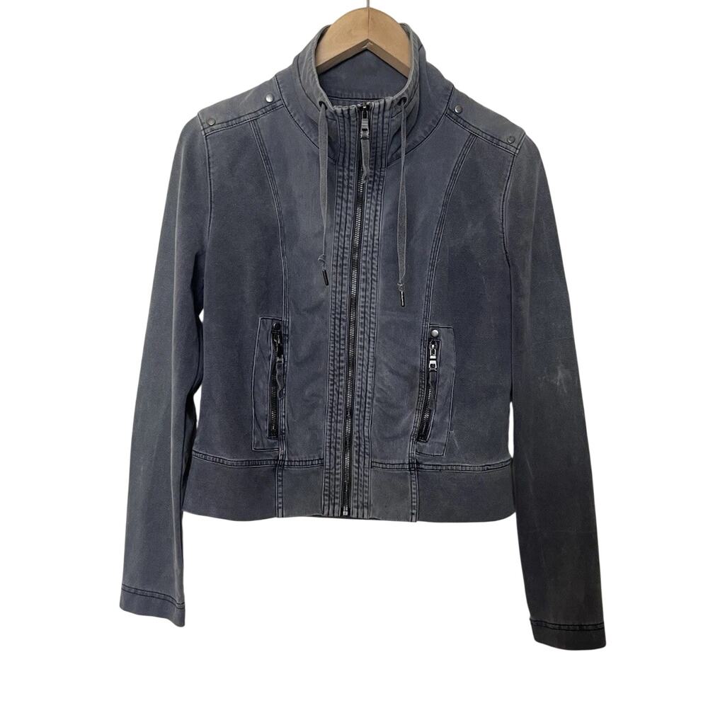 Anthropologie Marrakech Women’s Utility Jacket Gray Sz Medium Funnel Neck Grunge